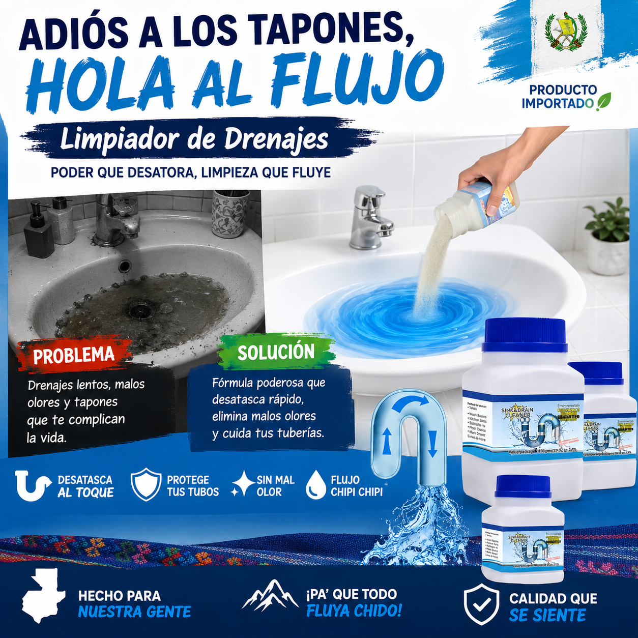 Destapa, limpia y elimina malos olores